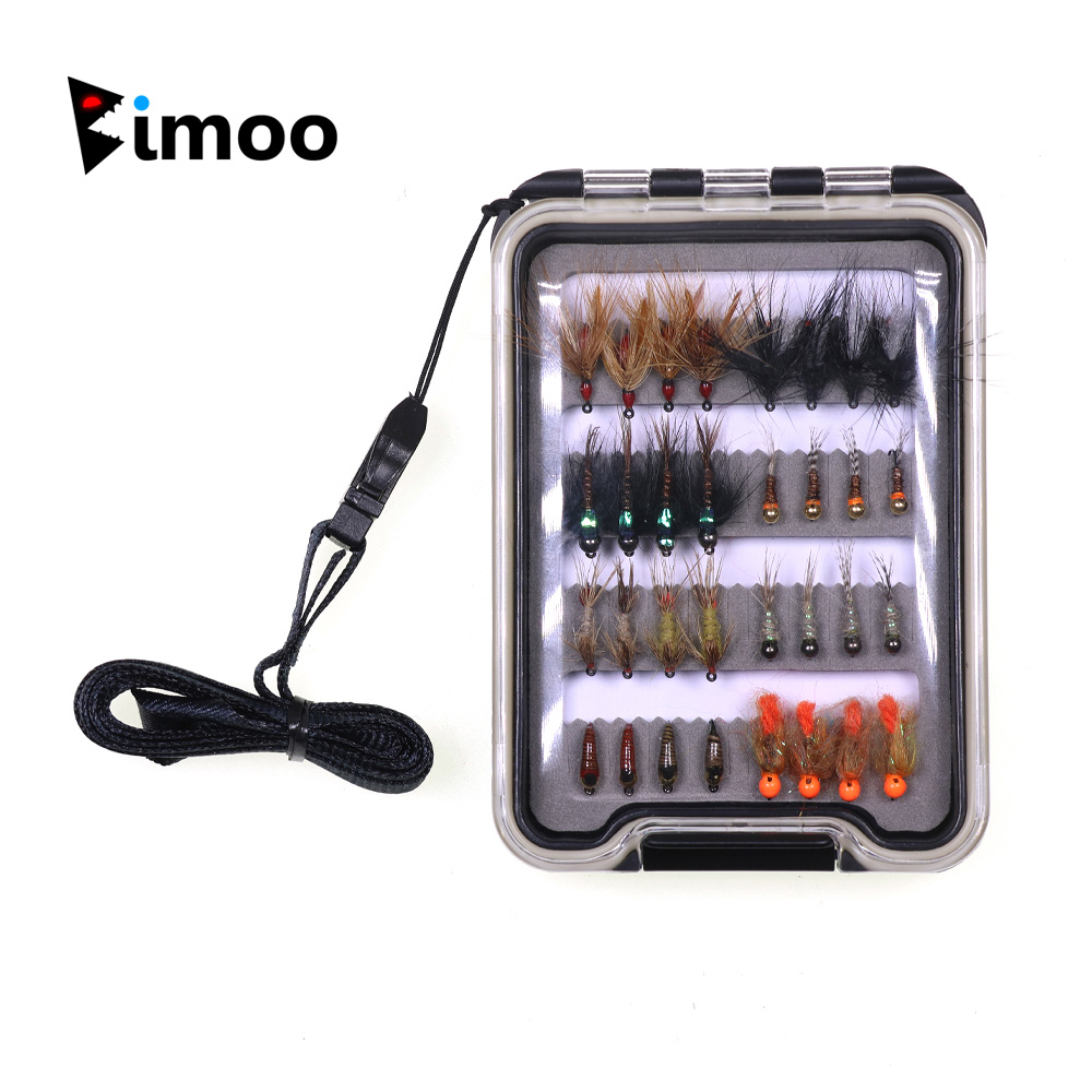 Fishing Hook Barbless - 32-teiliges Nymphen-Fliegen-Set für Forellenangeln, Fliegenköder, Wolfram/Messing-Kugelkopf-Jigs,