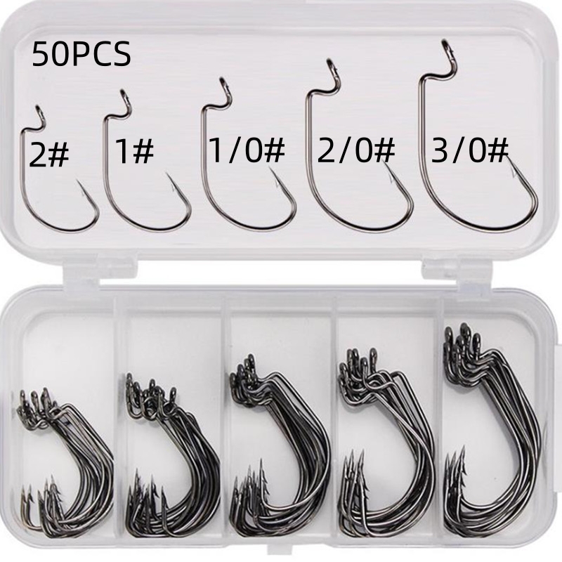 Fishing Hook Jig - 50 Stück/Box Hochkarbon-Stahl Angelhaken mit Offset