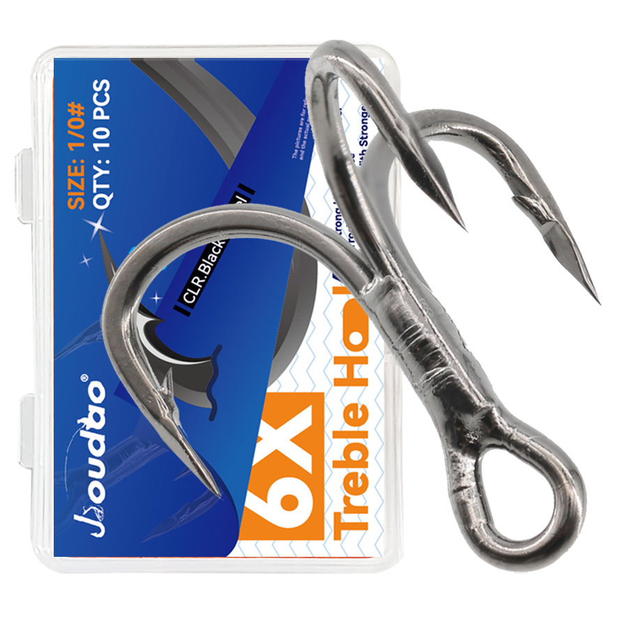 Fishing Hook Assortment - 6 x Angel-Drillinge, schwarz, 10 Stück/Box,