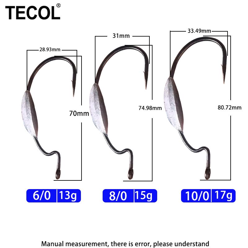 TECOL 3 Stück 6/0 8/0 10/0 Gew – Fishing Hook Weedless Bewertung und Preis